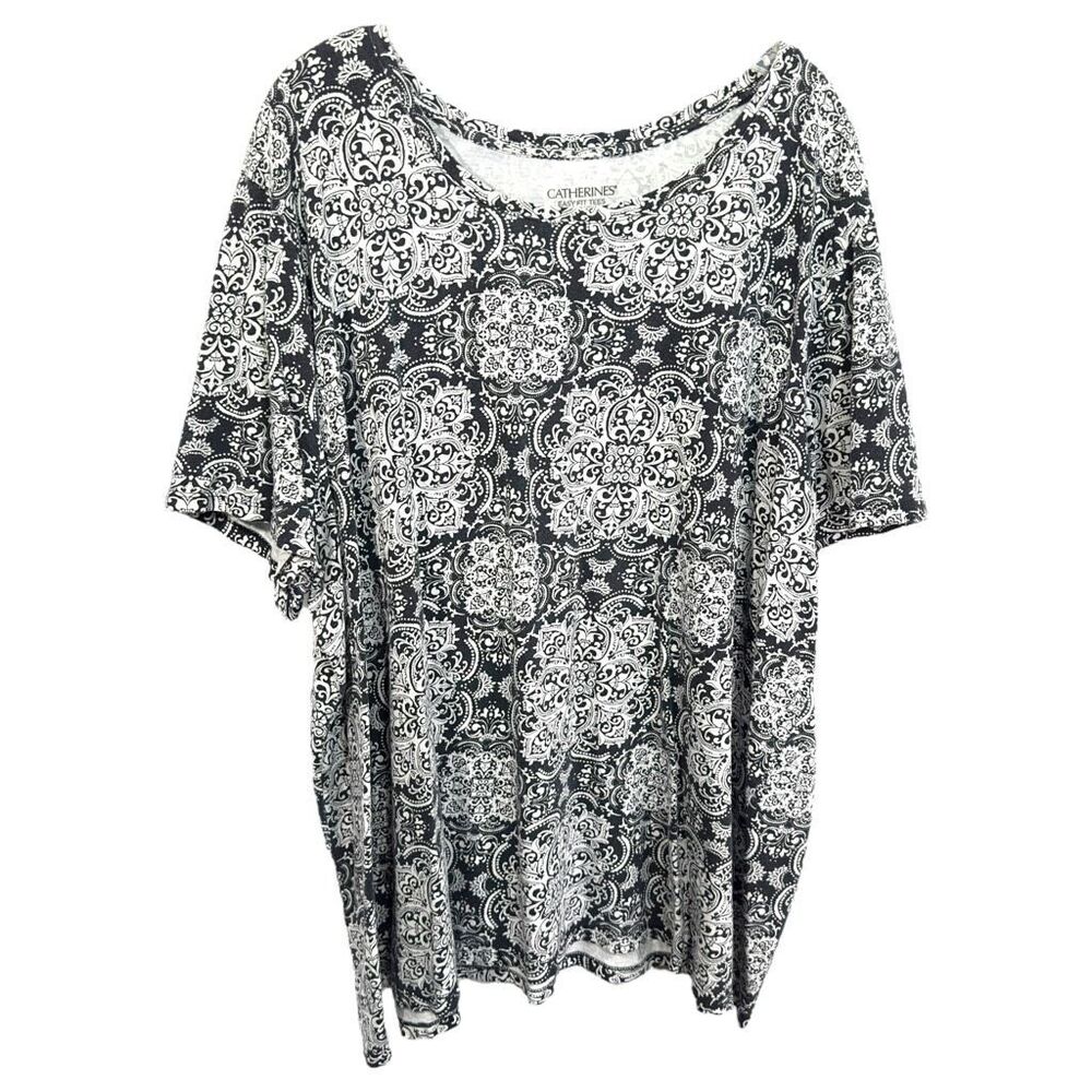 Catherines Plus Size 3X Top 26W 28W‎ Black White Easy Fit Tees Collection 1315